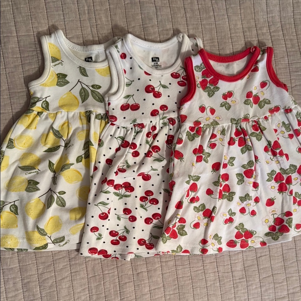 HB Kids Dresses - Yellow, Red, White Fruit Print